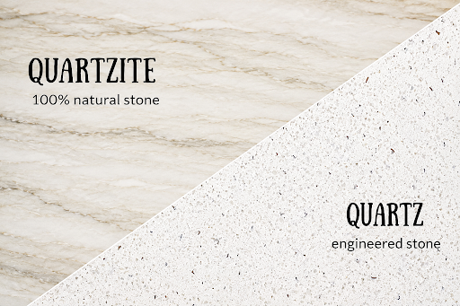 Modern kitchen with an elegant white quartzite countertop featuring subtle gray veining and a large island.