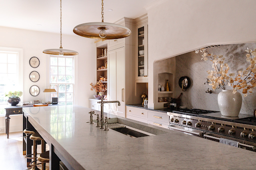 Modern kitchen with custom marble countertops installed by professional marble countertop installers in Temecula.